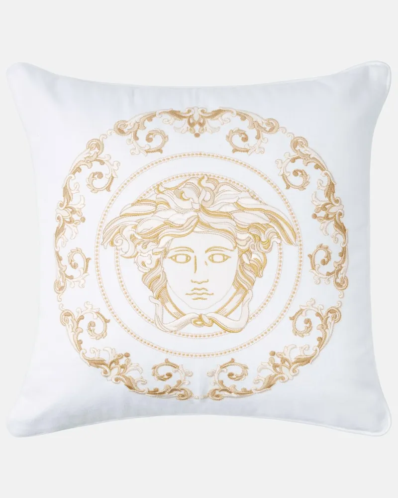 Versace Besticktes Kissen Medusa Gala aus Baumwolle Weiß