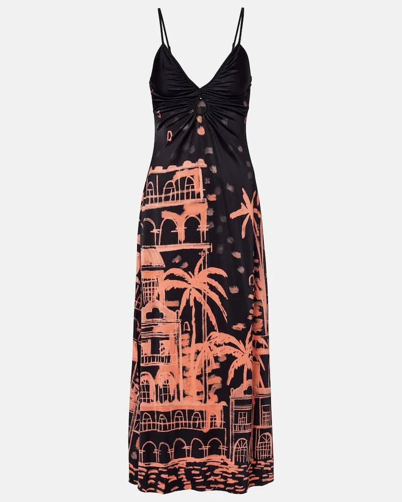 Johanna Ortiz Bedrucktes Maxikleid aus Jersey Schwarz