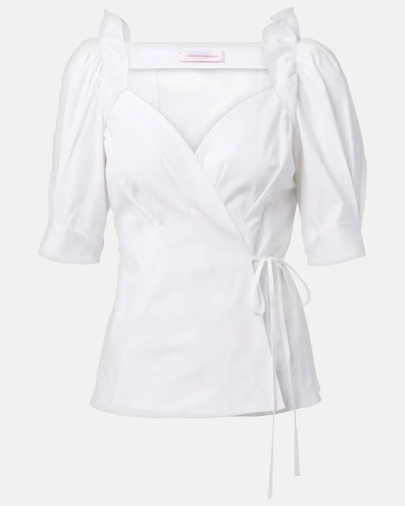 Carolina Herrera New York Wickeltop aus einem Baumwollgemisch Weiß