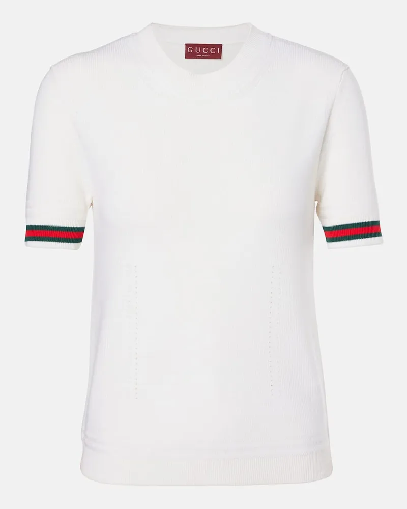 Gucci T-Shirt Web Stripe aus Wolle Weiss