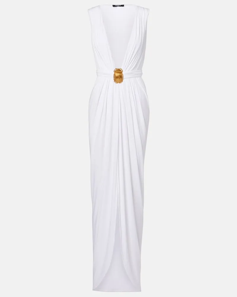 Balmain Verziertes Maxikleid aus Jersey Weiß