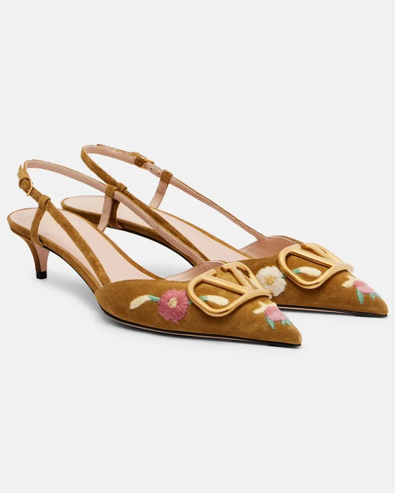 Valentino Garavani Slingback-Pumps VLogo 40 aus Veloursleder Braun