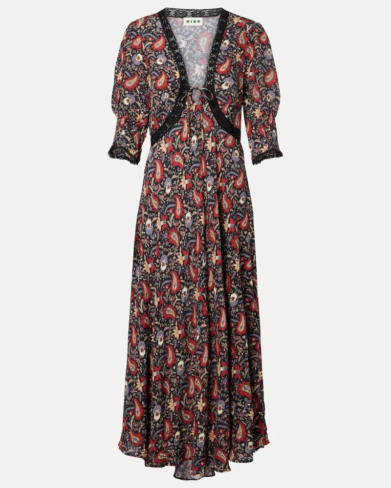 RIXO Midikleid Amina aus Crêpe de Chine Multicolor