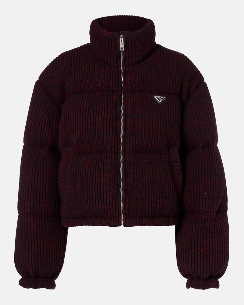 Prada Cropped-Daunenjacke aus Wolle und Kaschmir Burgunderrot