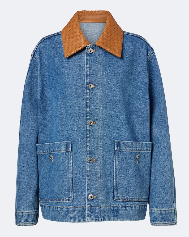 Bottega Veneta Oversize-Jeansjacke Intrecciato Blau