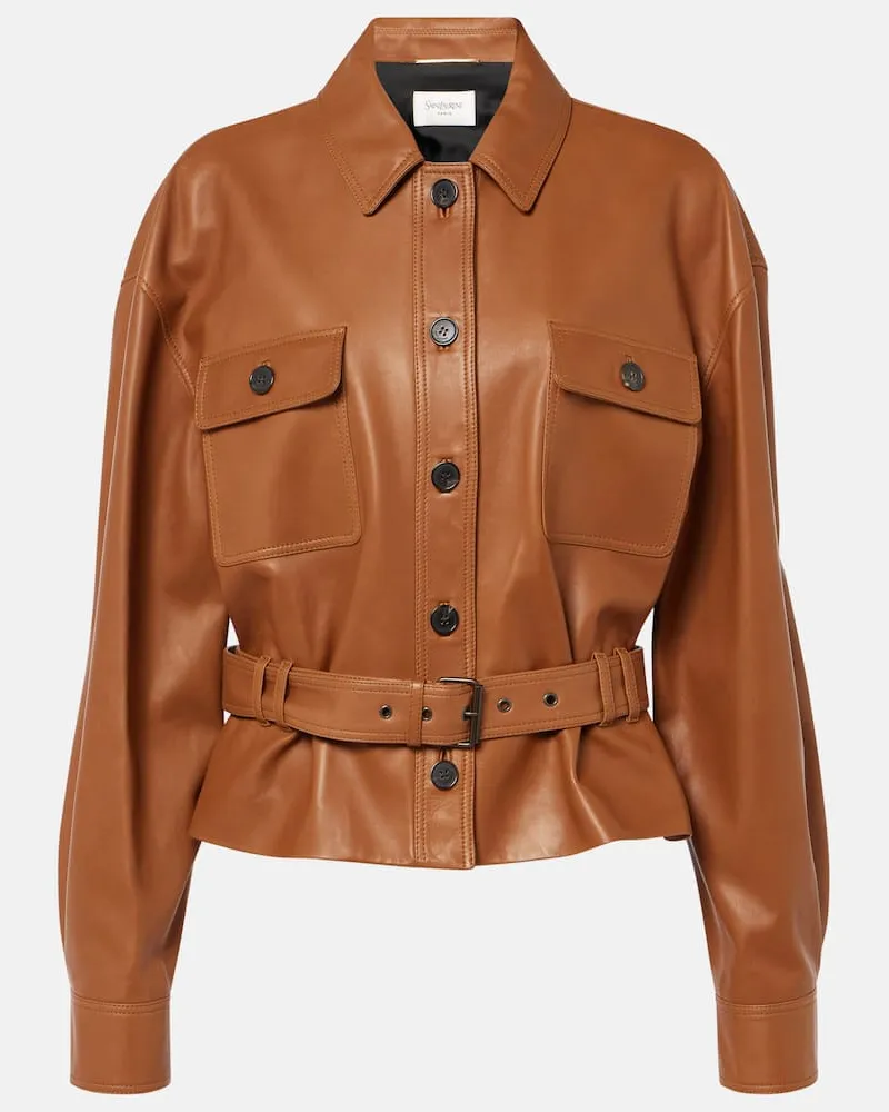 Saint Laurent Cropped-Lederjacke Saharienne Braun