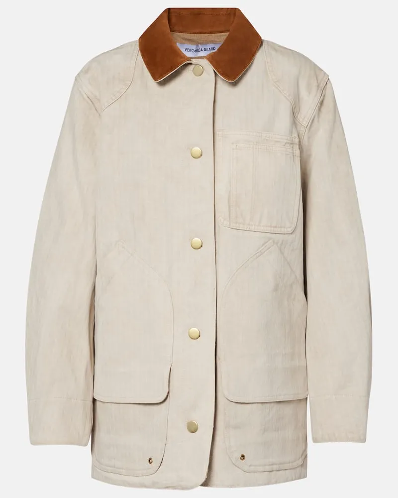 Veronica Beard Feldjacke Abbas aus Baumwolle mit Veloursleder Beige
