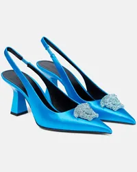 Versace Verzierte Slingback-Pumps La Medusa aus Satin Blau