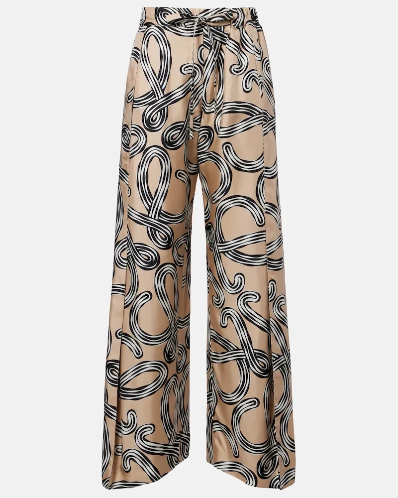 Loewe Paula's Ibiza Weite Hose Anagram aus Seiden-Twill Beige