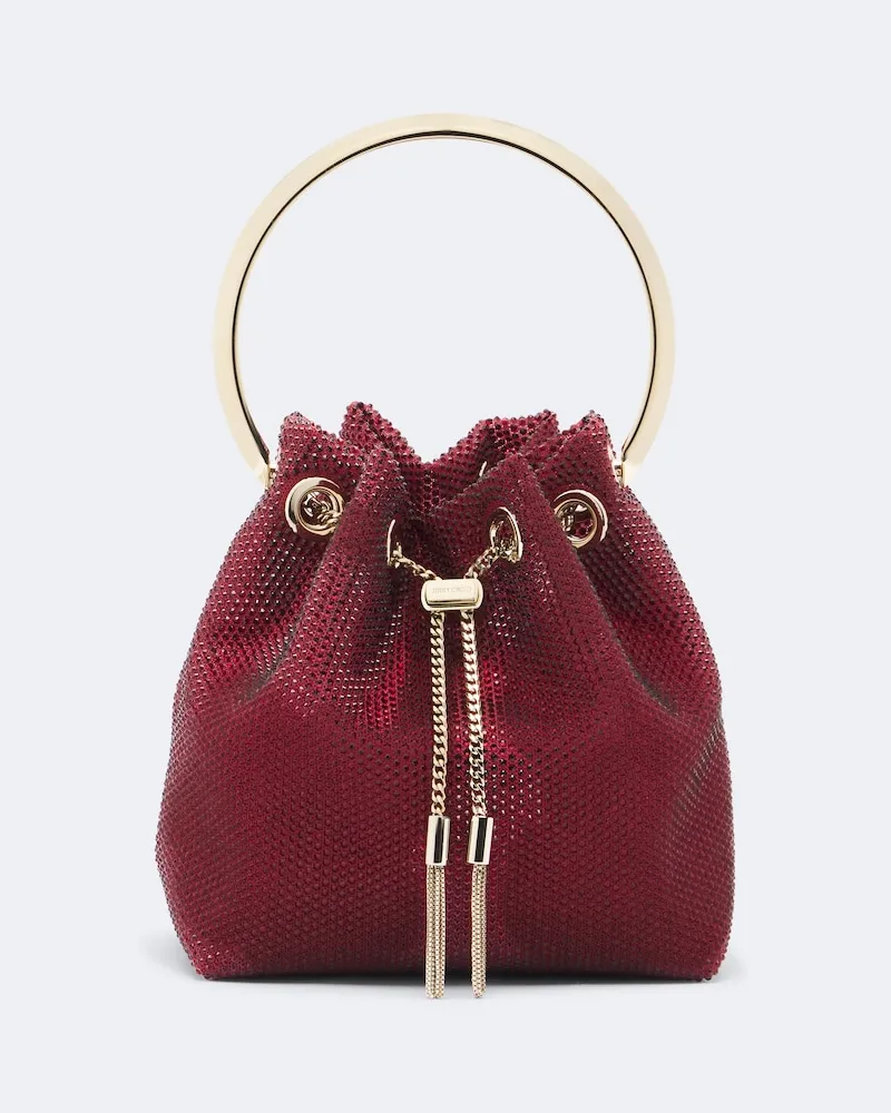 Jimmy Choo Verzierte Bucket Bag Bon Bon aus Mesh Rot