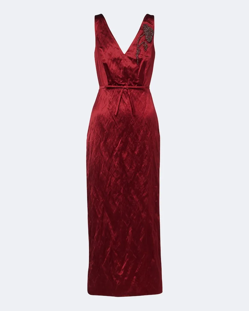 Erdem Verziertes Midikleid aus Satin Rot