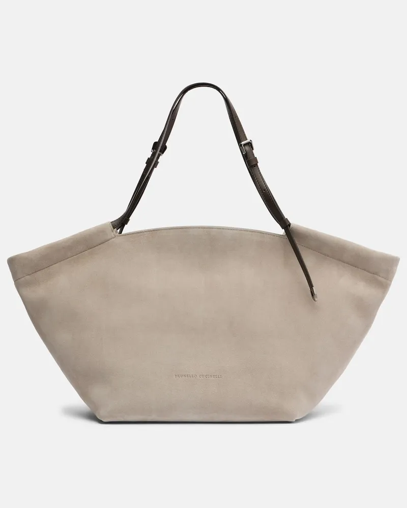 Brunello Cucinelli Tote Bag Sartorial Large aus Veloursleder Beige