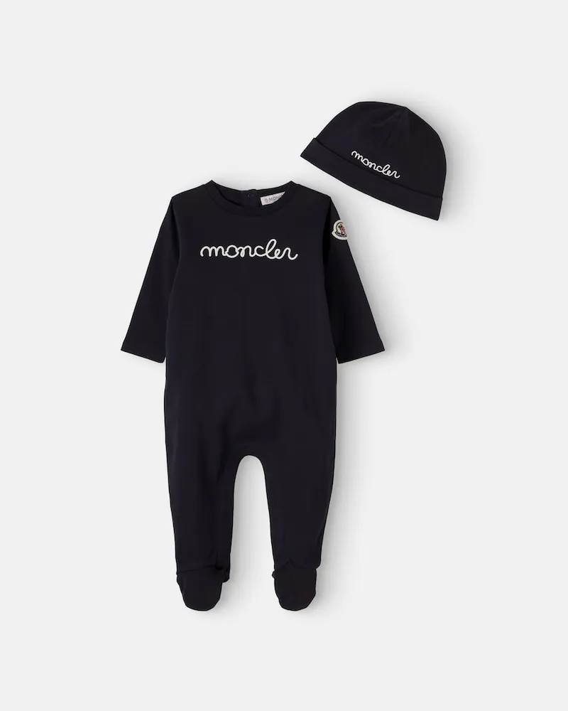 Moncler Baby Set aus Mütze und Strampler Blau