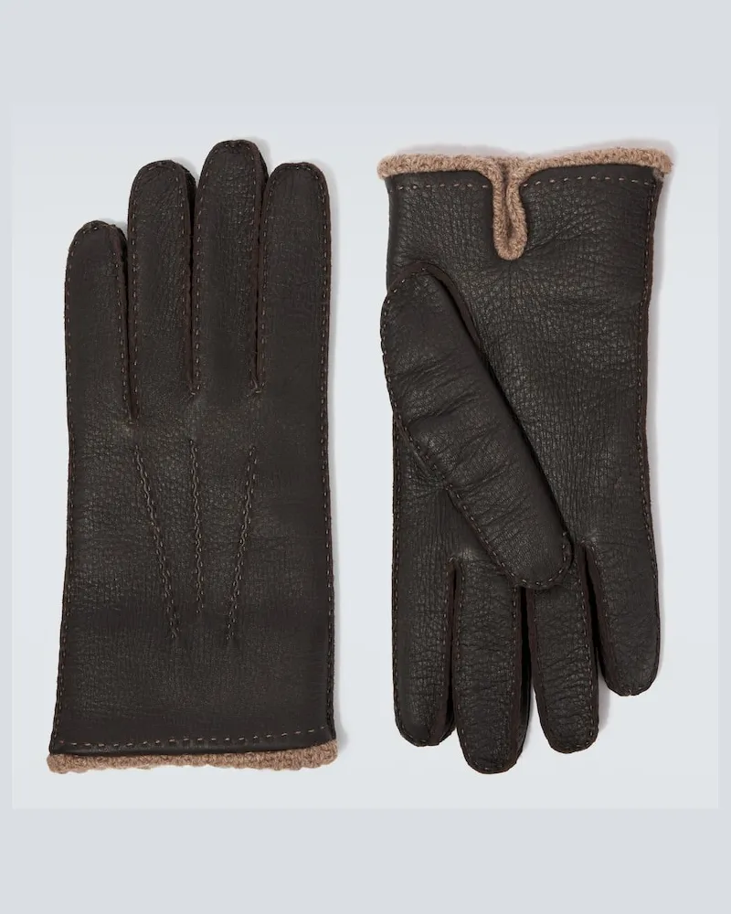 Thom Sweeney Handschuhe aus Leder mit Kaschmir Braun