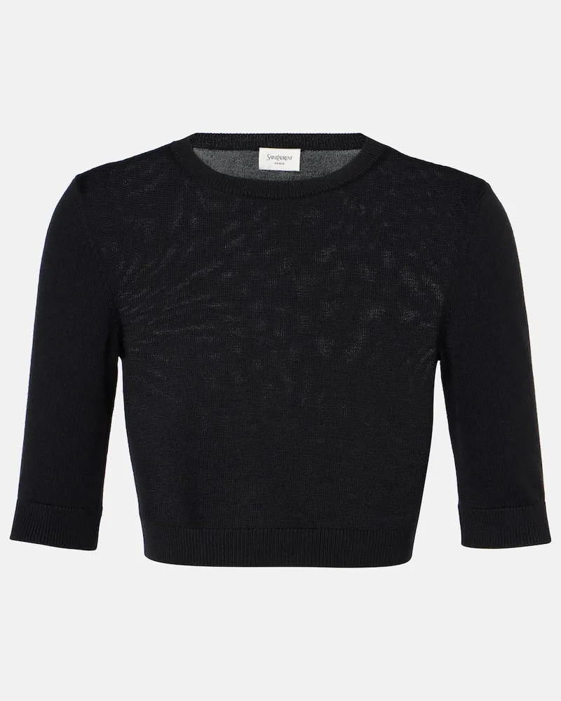 Saint Laurent Cropped-Top aus Wolle Schwarz