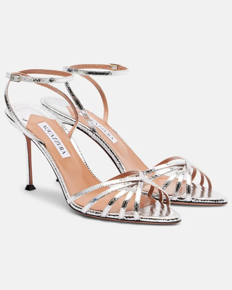 Aquazzura Sandalen Tell Me 85 aus Metallic-Leder Silber
