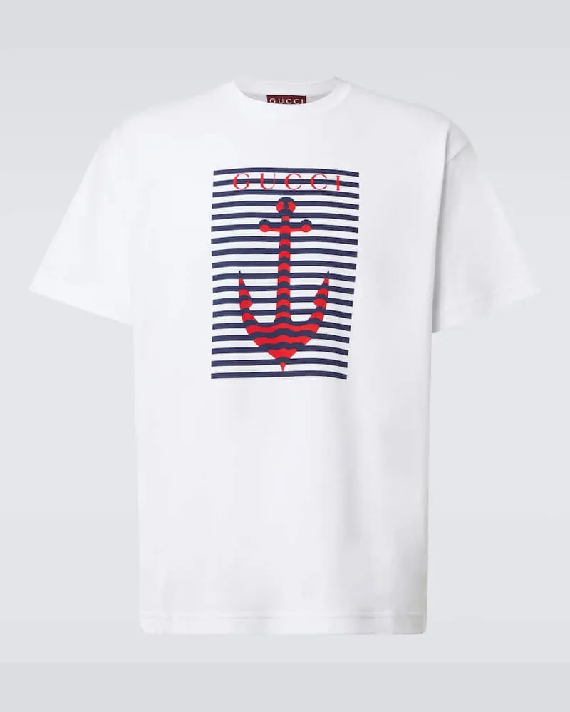 Gucci Bedrucktes T-Shirt aus Baumwoll-Jersey Weiß