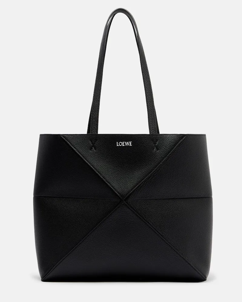 Loewe Tote Bag Puzzle Fold Medium aus Leder Schwarz