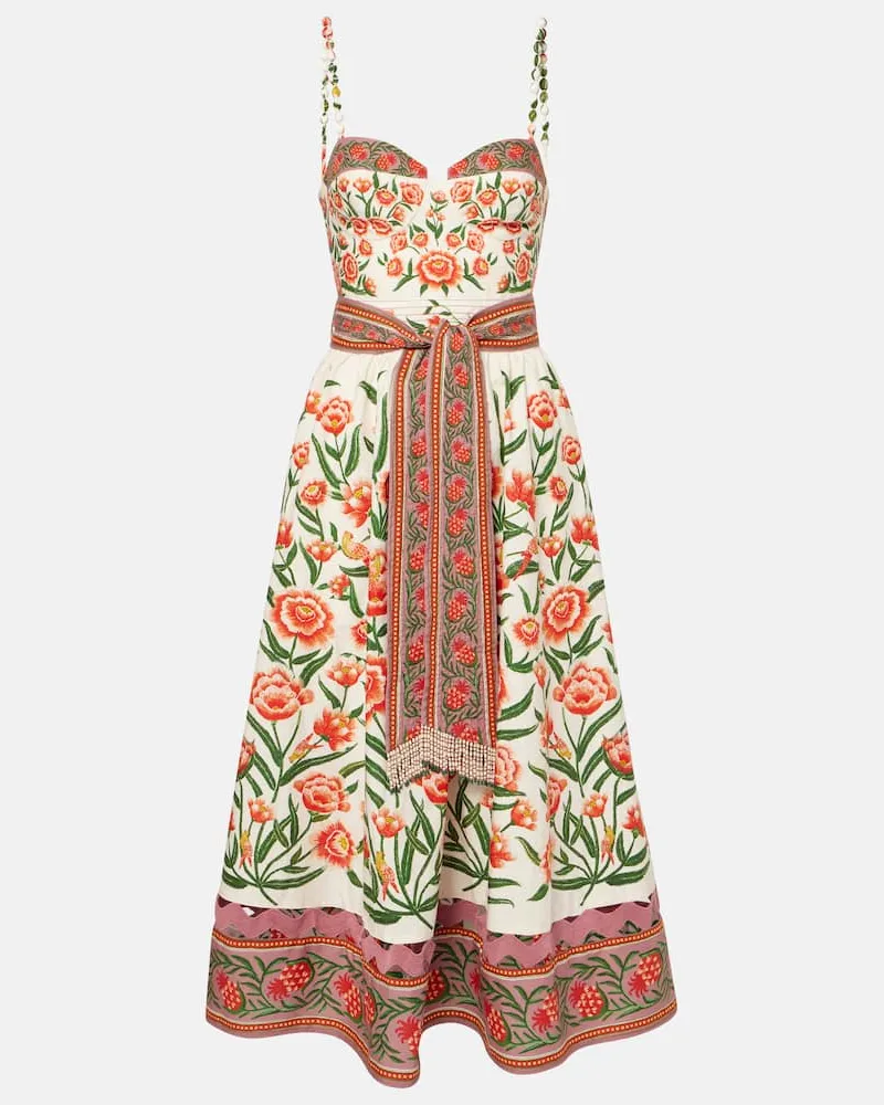 FARM Rio Bedrucktes Midikleid aus Baumwolle Weiß