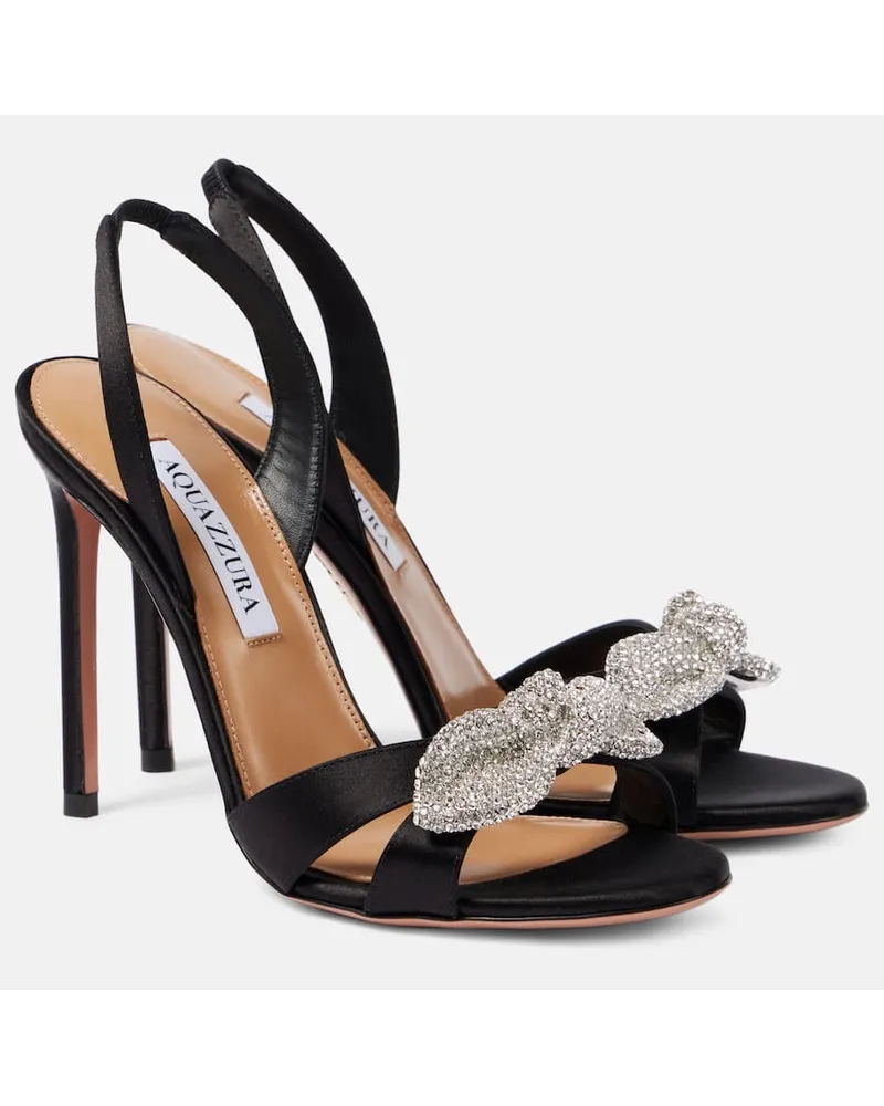 Aquazzura Sandalen Bow Tie aus Satin mit Kristallen Schwarz