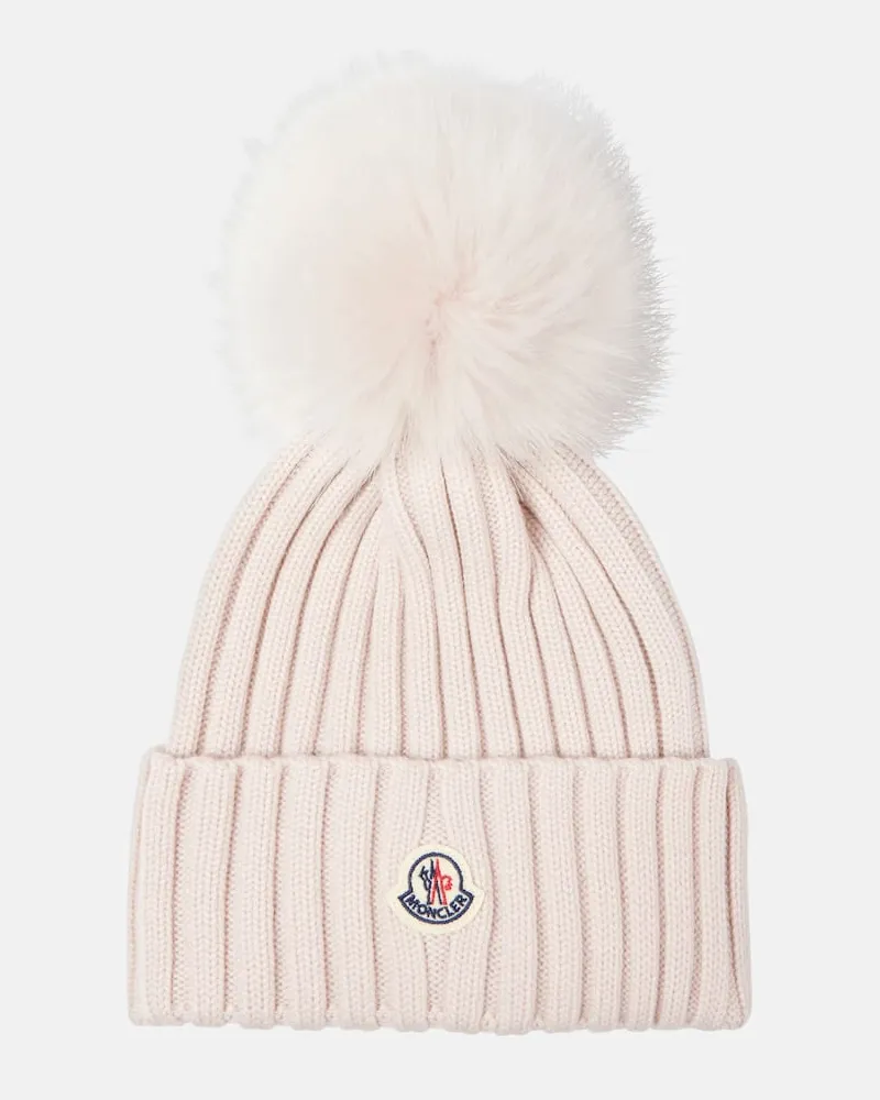 Moncler Mütze aus Wolle mit Faux Fur Pink
