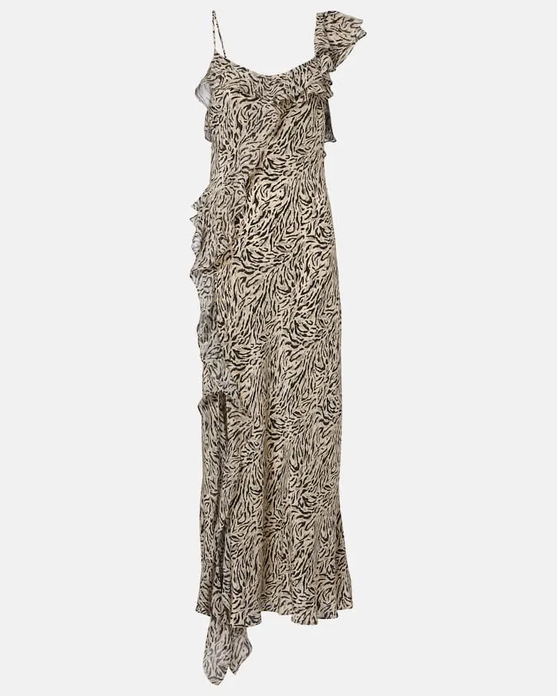 RIXO Maxikleid Ester aus Crêpe de Chine aus Seide Grau