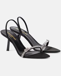 Saint Laurent Verzierte Sandalen Rendez-Vous aus Satin Schwarz