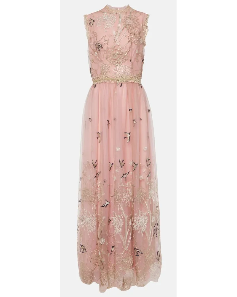 COSTARELLOS Bestickte Robe aus Tuell Pink