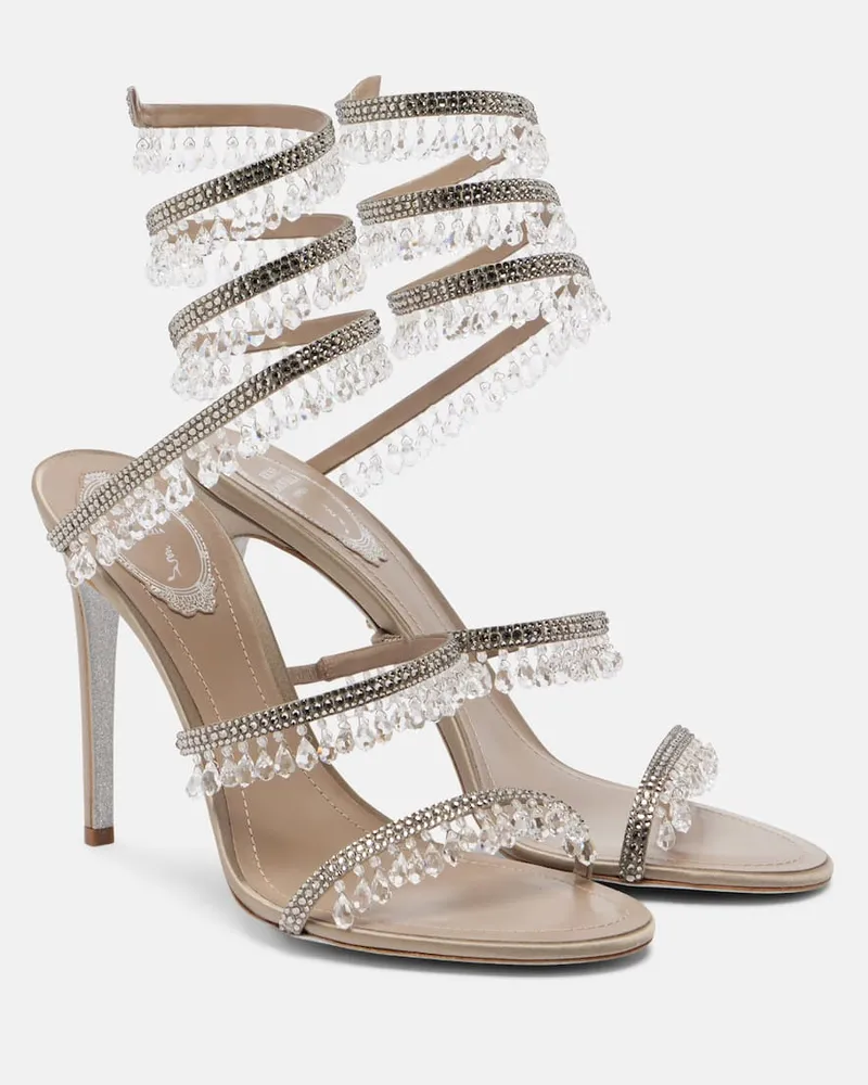 René Caovilla Verzierte Sandalen Chandelier 105 aus Satin Grau