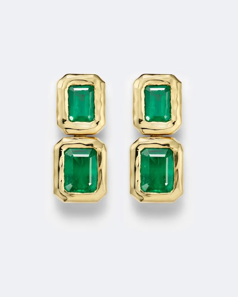 Octavia Elizabeth Ohrringe Nesting Gem aus 18kt Gelbgold mit Smaragden Gold