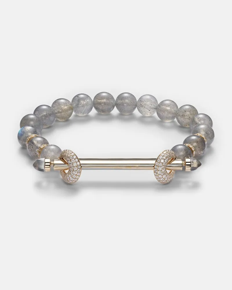 Ananya Armband Chakra aus Mondstein mit 18kt Gelbgold, Diamanten und Quarz Grau