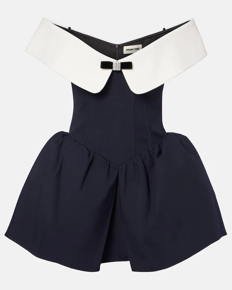 SHUSHU/TONG Off-Shoulder-Minikleid aus Wolle und Seide Blau