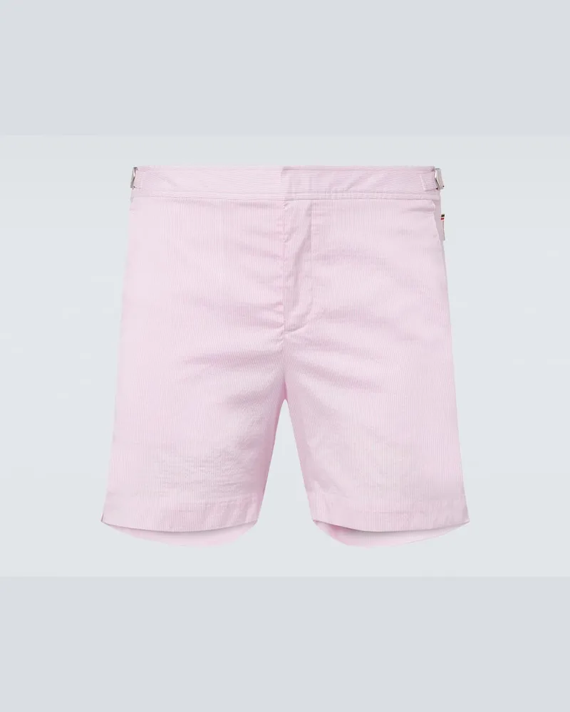 Orlebar Brown Badeshorts Bulldog aus Seersucker Pink
