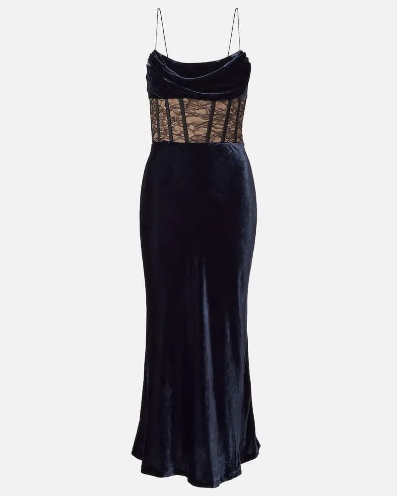 Rebecca Vallance Bustier-Robe Minerva aus Samt mit Spitze Blau