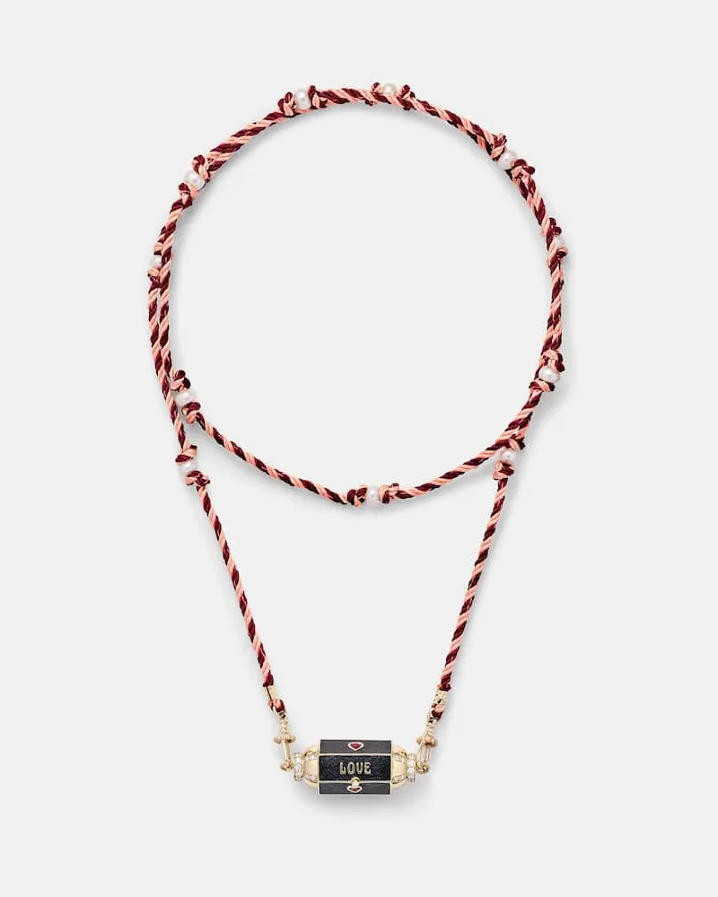 Marie Lichtenberg Halskette Love is Blind mit 18kt Gelbgold, Diamanten, Rubinen und Süßwasserperlen Gold