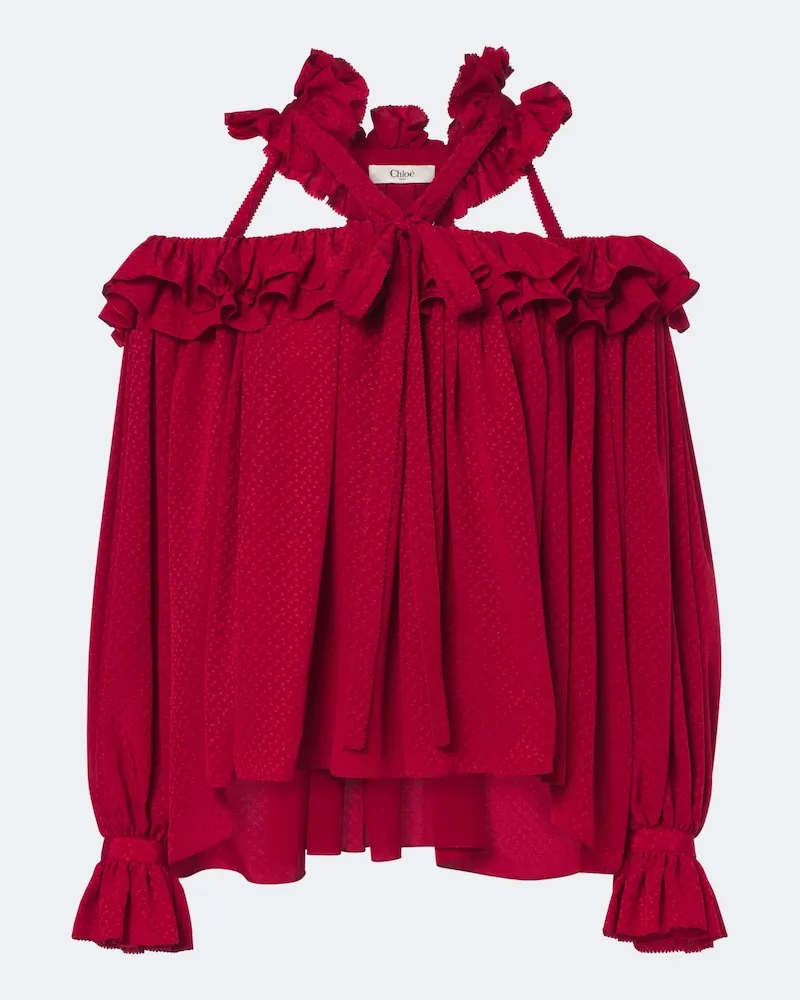 Chloé Chloé Off-Shoulder-Top aus Seiden-Jacquard Rot