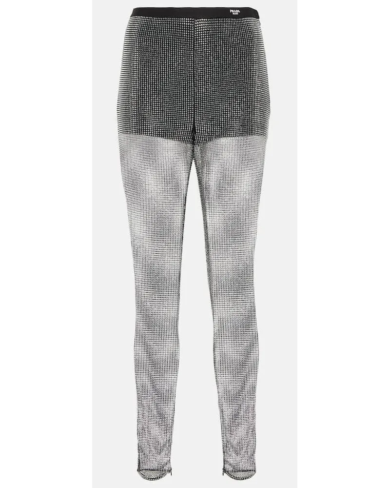 Prada Verzierte Hose aus Mesh Silber