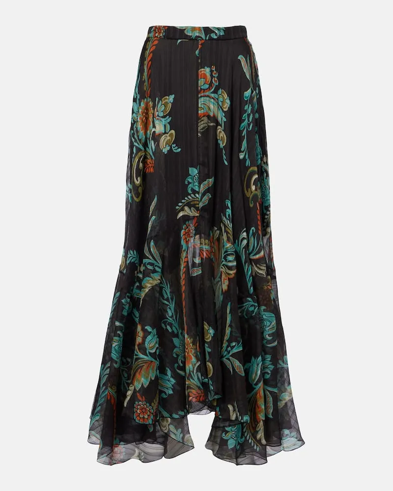 Etro Bedruckter Maxirock aus Seidensatin Schwarz
