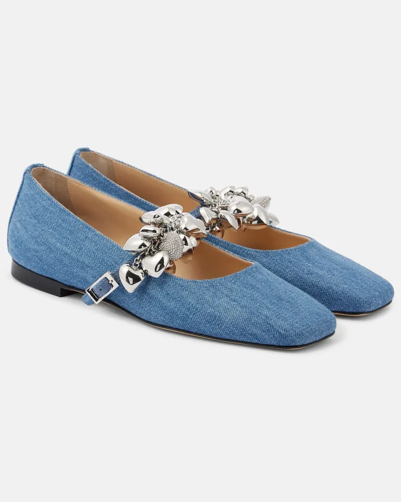 Mach & Mach Mary-Jane-Ballerinas Puffy Heart aus Denim Blau