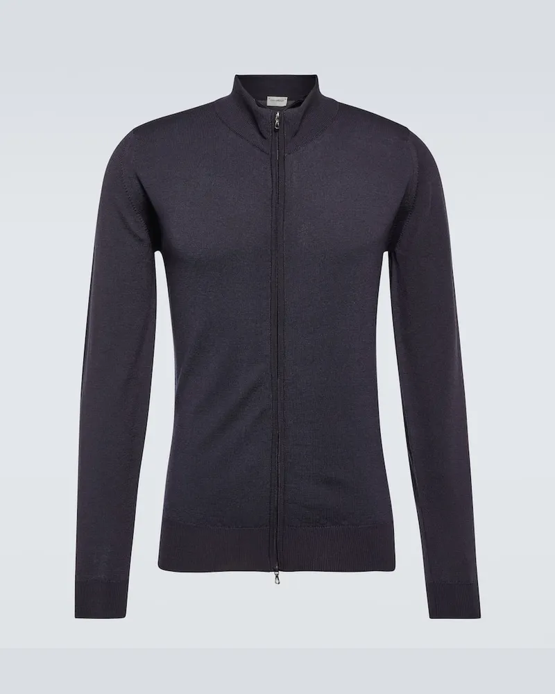 John Smedley Cardigan Claygate aus Schurwolle Blau