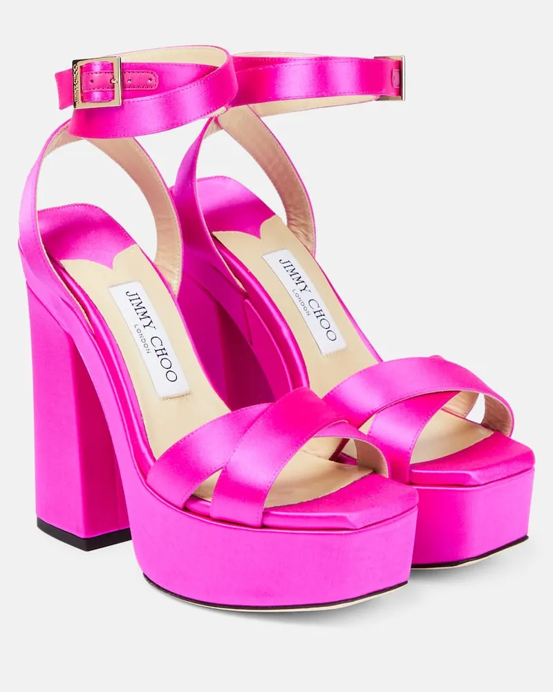 Jimmy Choo Plateausandalen Gaia aus Satin Rosa