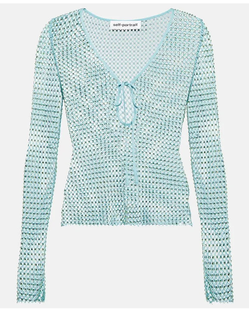 Self-Portrait Verziertes Top aus Mesh Blau