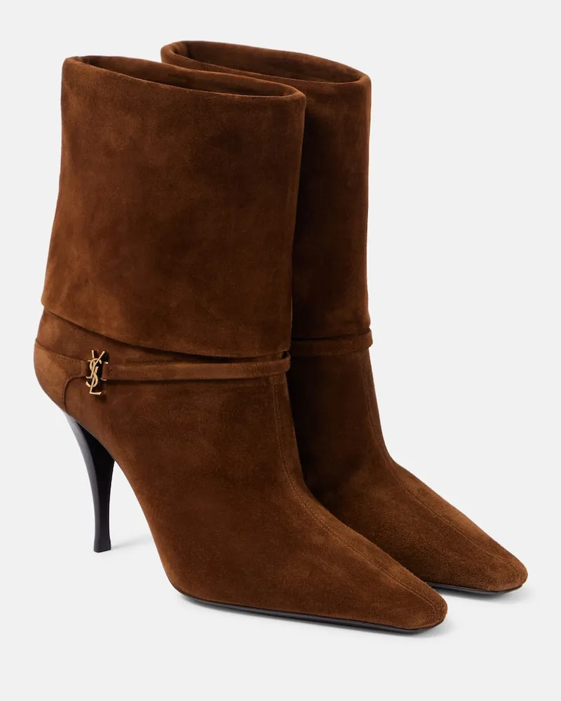 Saint Laurent Ankle Boots Vicky 90 aus Veloursleder Braun