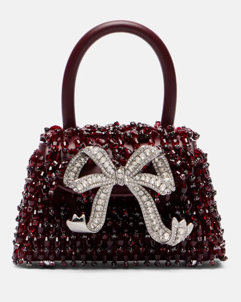 Self-Portrait Verzierte Tote Bag Bow Micro aus Leder Burgund
