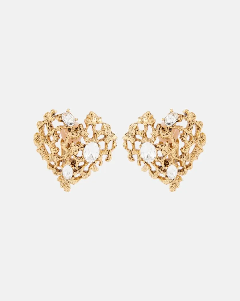 Oscar de la Renta Clip-Ohrringe Coral Heart mit Kristallen Gold