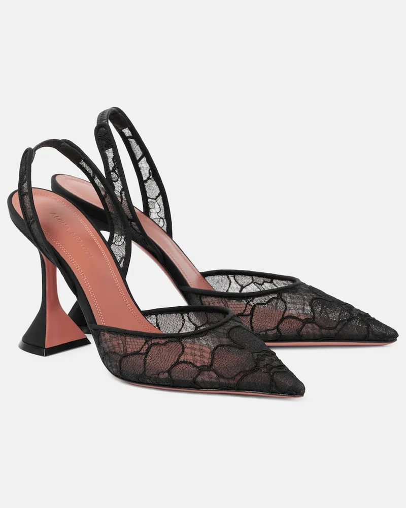 Amina Muaddi Slingback-Pumps Holli 95 aus Spitze Schwarz