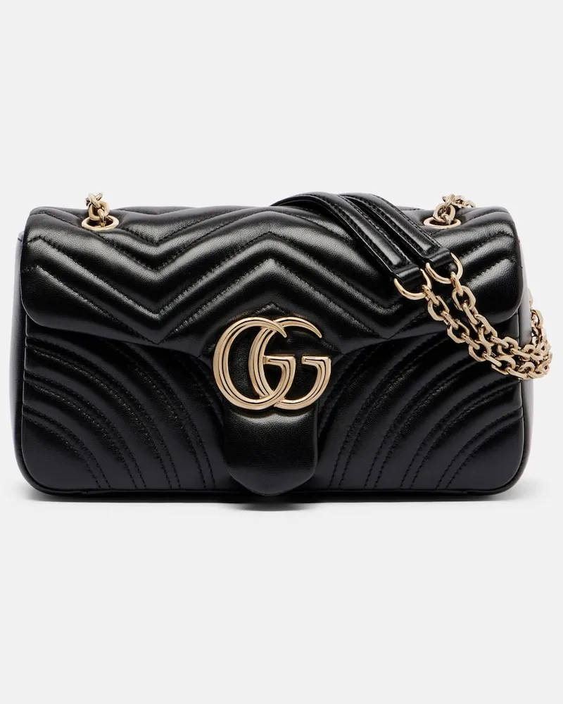 Gucci Schultertasche GG Marmont Medium aus Leder Schwarz