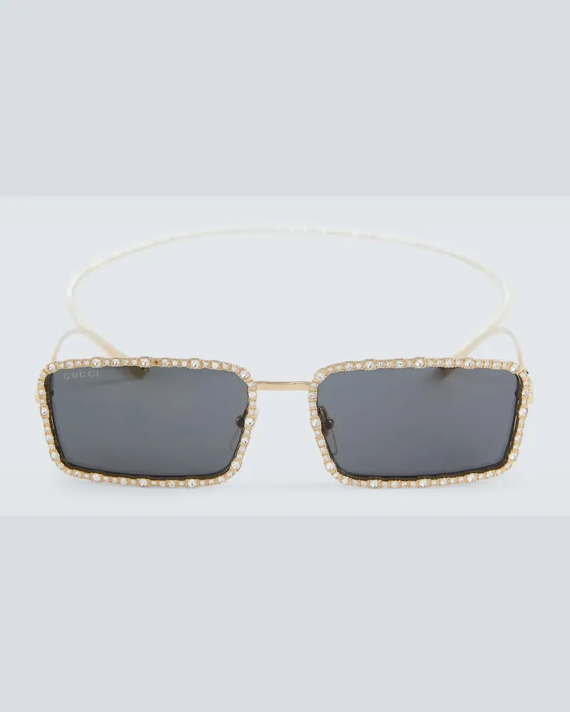 Gucci Eckige Sonnenbrille mit Kristallen Gold