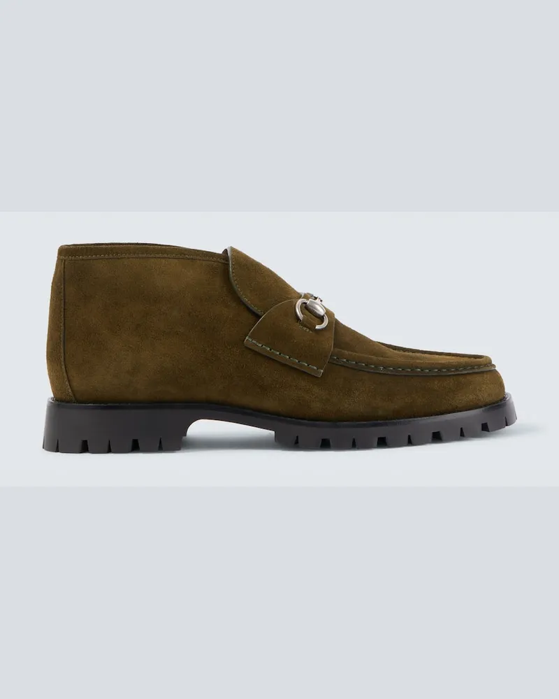 Gucci Ankle Boots Horsebit aus Veloursleder Grün