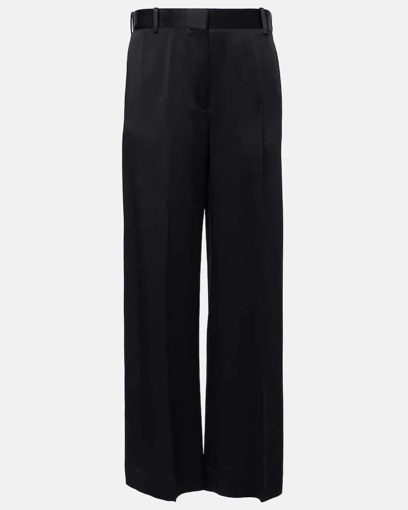 Totême Weite High-Rise-Hose aus Satin Schwarz